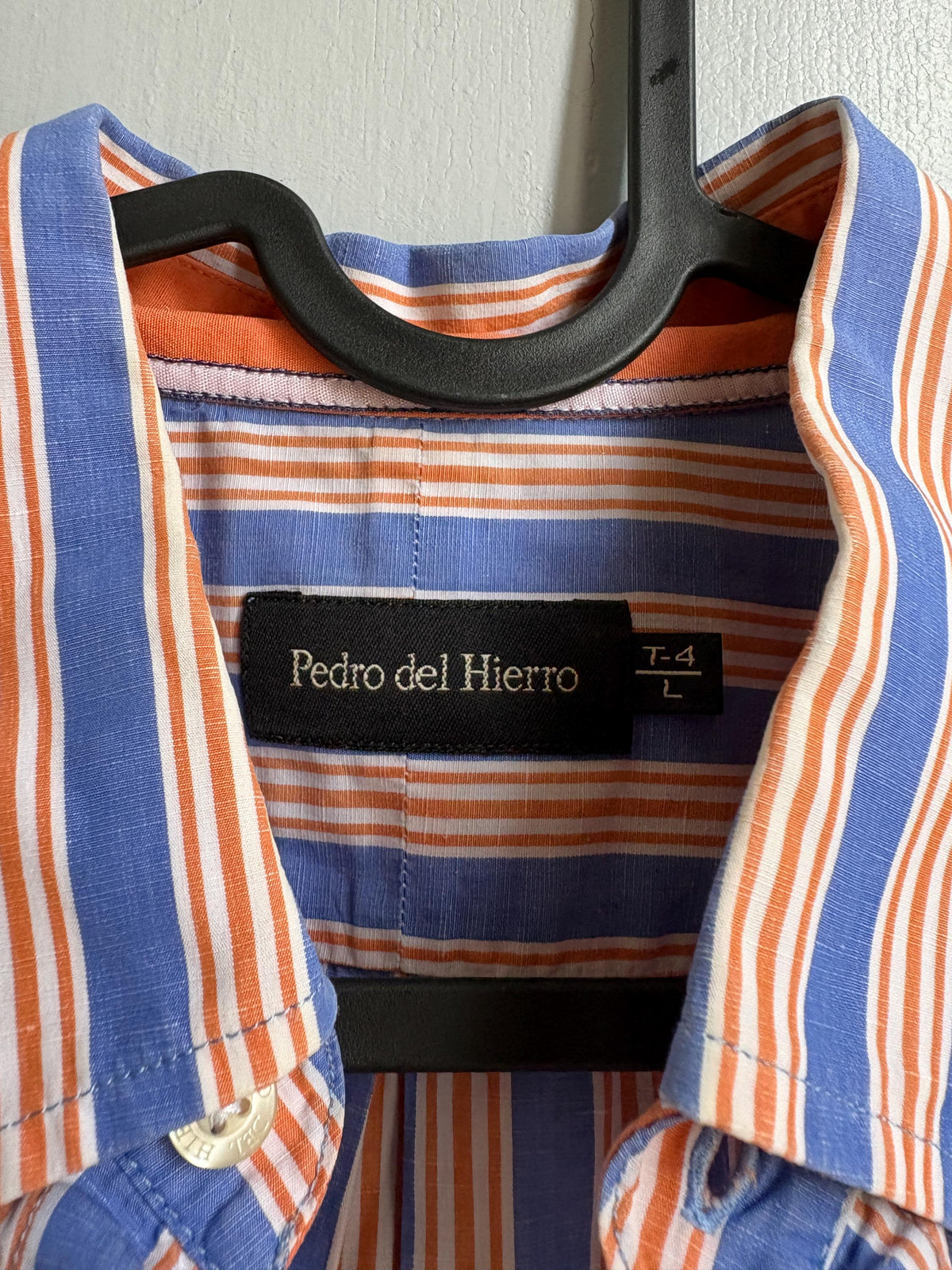 Pedro del Hierro Linen Cotton Shirt, Men's Striped Button Up, Blue Orange Summer Shirt, Quiet Luxury, Casual Smart Shirt