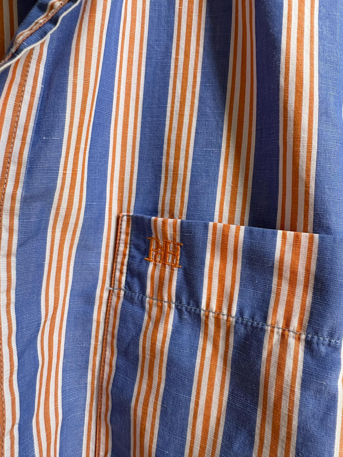 Men's Striped Linen Cotton Shirt, Blue Orange — additional view 8