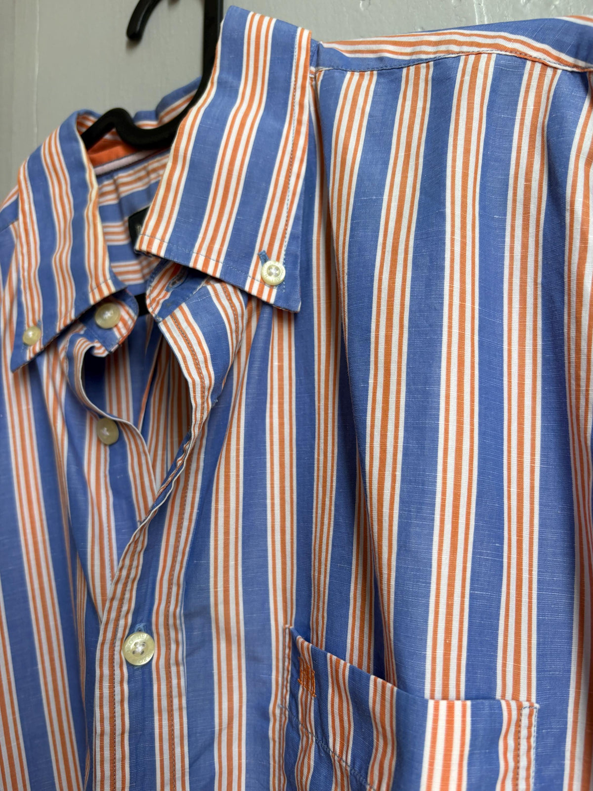 Men's Striped Linen Cotton Shirt, Blue Orange — additional view 10