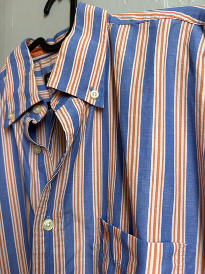 Men's Striped Linen Cotton Shirt, Blue Orange — additional view 10