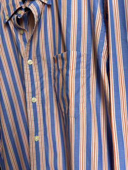 Men's Striped Linen Cotton Shirt, Blue Orange — additional view 11