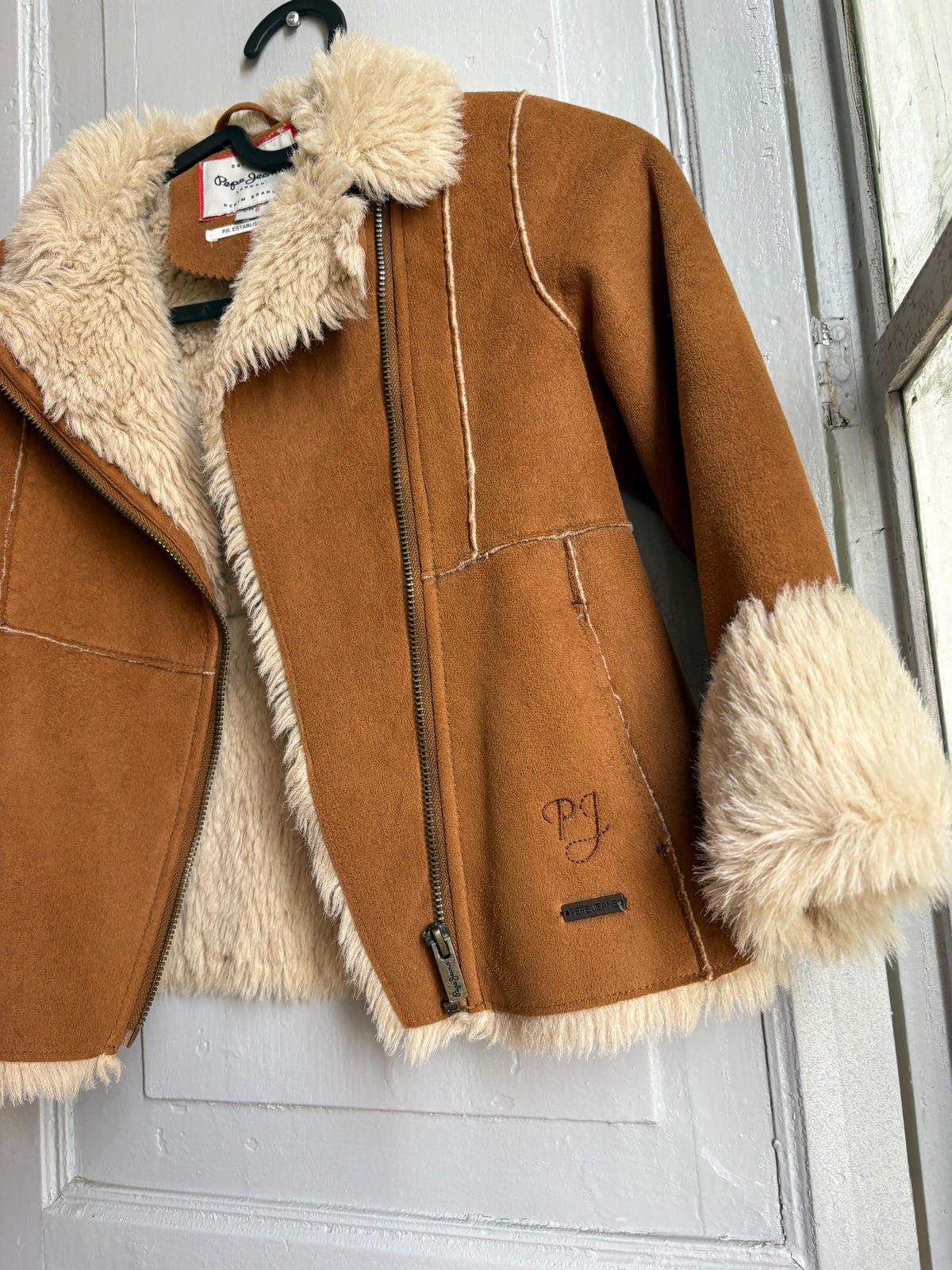 Vintage Pepe Jeans Faux Shearling Coat, Girls Winter Jacket, Brown Teddy Coat, Y2K Faux Fur Jacket, Size 6