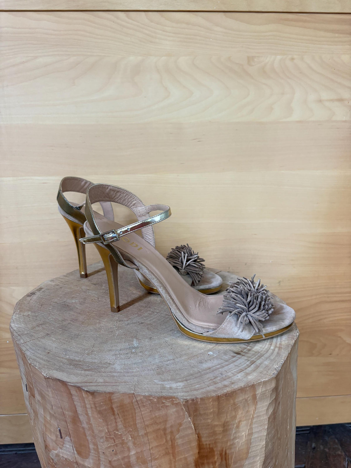Lodi Suede Stiletto Sandals EU 41, Taupe Designer Heels, Ankle Strap High Heels, Made in Spain