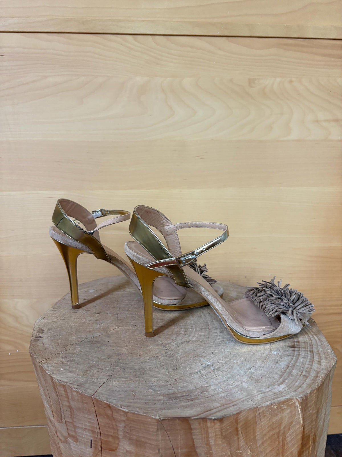 Lodi Suede Stiletto Sandals EU 41, Taupe Designer Heels, Ankle Strap High Heels, Made in Spain