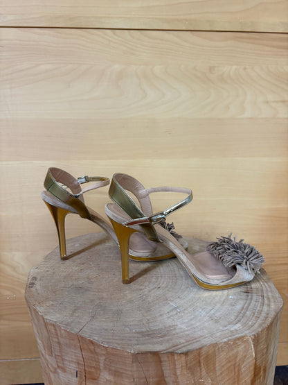 Lodi Suede Stiletto Sandals EU 41, Taupe Designer Heels, Ankle Strap High Heels, Made in Spain