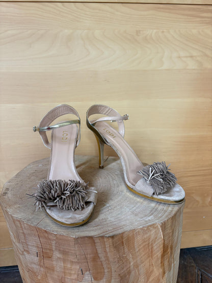 Lodi Suede Stiletto Sandals EU 41, Taupe Designer Heels, Ankle Strap High Heels, Made in Spain