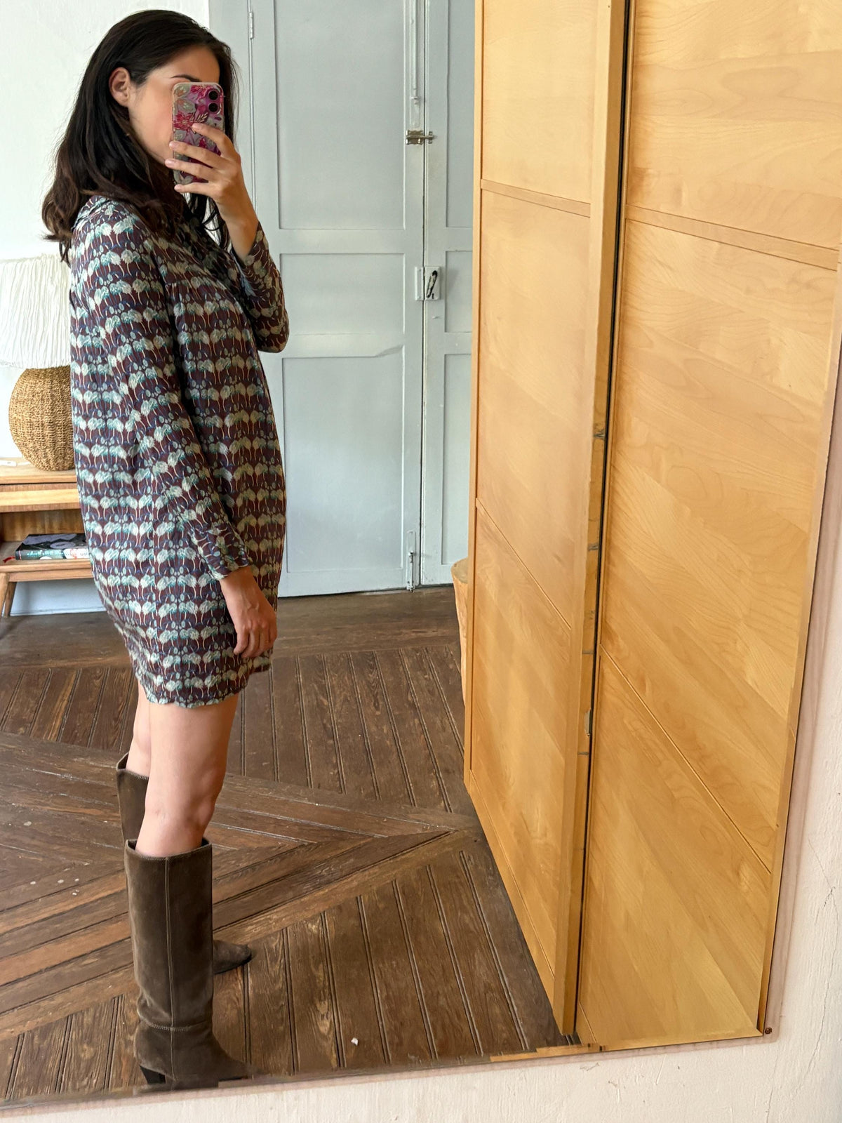 Laga 100% Silk Dress, Printed Silk Mini Dress, Luxury Secondhand Dress, Romantic Collar, Women's Size S