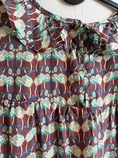 Laga 100% Silk Dress, Printed Silk Mini Dress, Luxury Secondhand Dress, Romantic Collar, Women's Size S