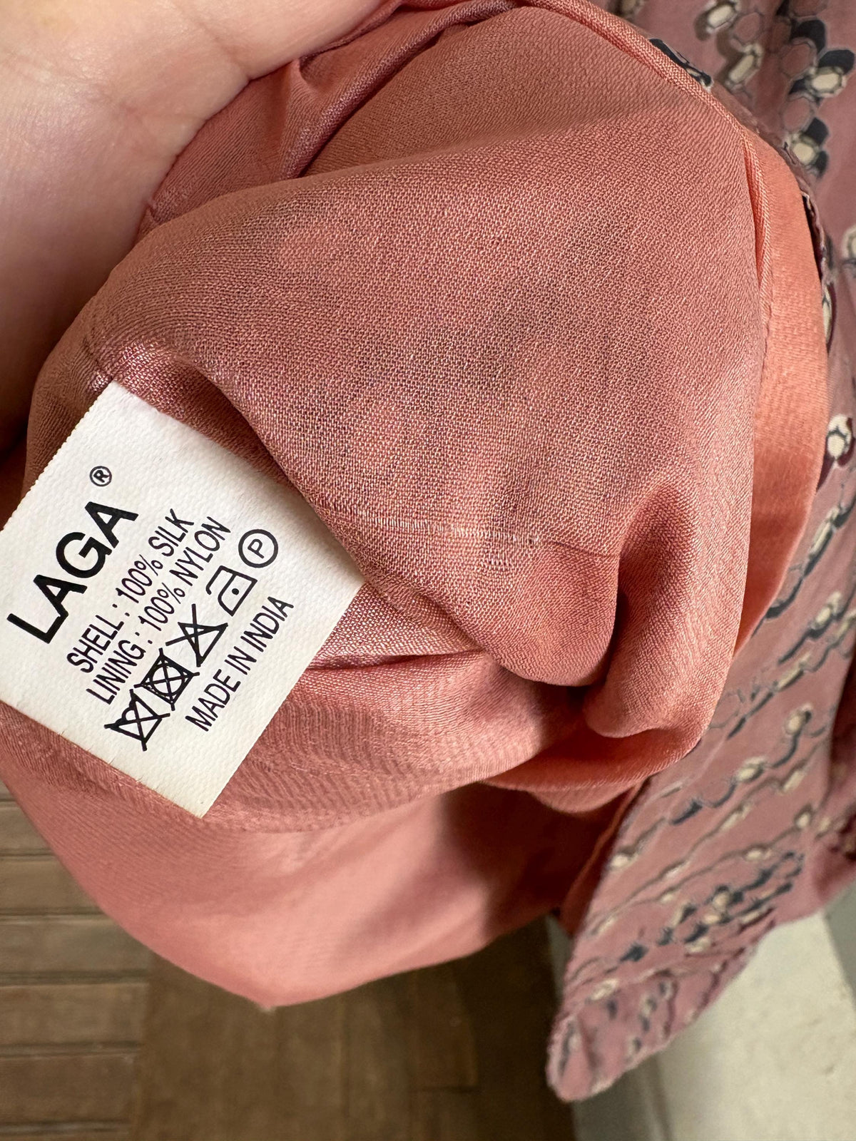 Laga 100% Silk Dress, Luxury Silk Mini Dress, Dusty Rose Print Dress, Made in India, Women's XS