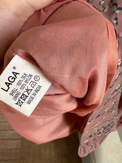Laga 100% Silk Dress, Luxury Silk Mini Dress, Dusty Rose Print Dress, Made in India, Women's XS
