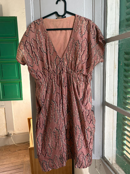 Laga 100% Silk Dress, Luxury Silk Mini Dress, Dusty Rose Print Dress, Made in India, Women's XS