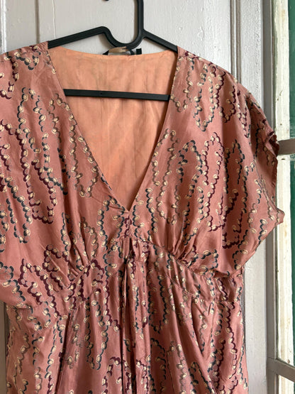 Laga 100% Silk Dress, Luxury Silk Mini Dress, Dusty Rose Print Dress, Made in India, Women's XS