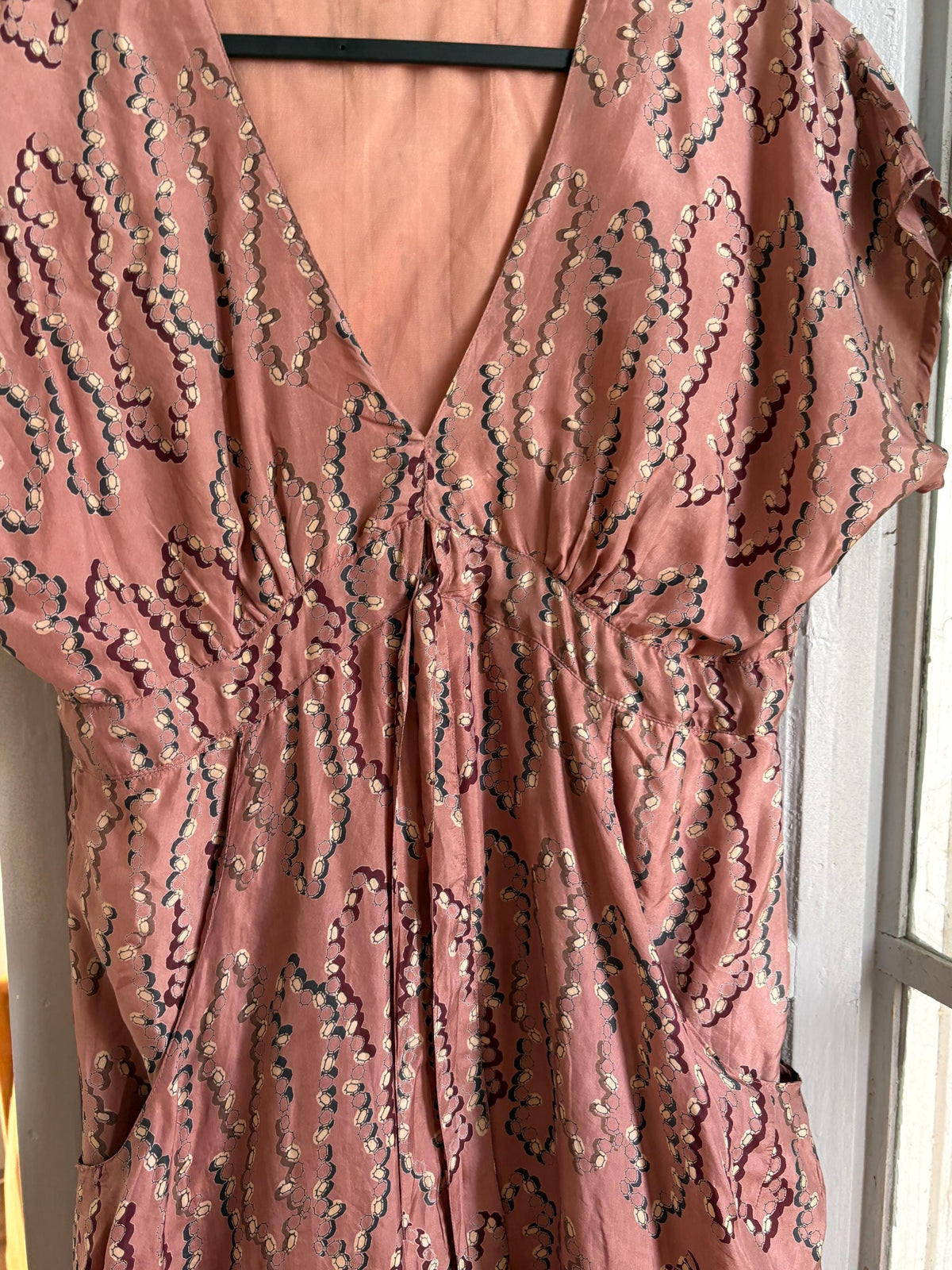 Laga 100% Silk Dress, Luxury Silk Mini Dress, Dusty Rose Print Dress, Made in India, Women's XS