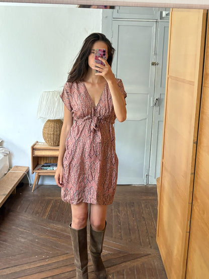 Laga 100% Silk Dress, Luxury Silk Mini Dress, Dusty Rose Print Dress, Made in India, Women's XS