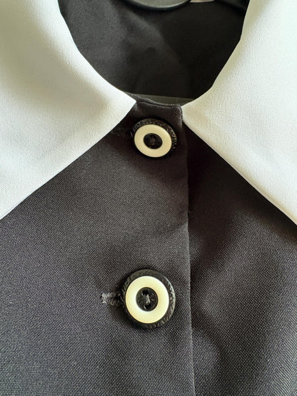 Vintage Cropped Mod Blouse, Black & White Retro Top, Padded Shoulders, Cropped Statement Blouse, Women's S