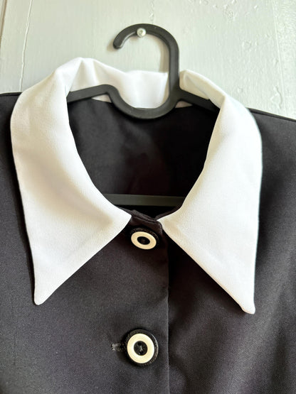 Vintage Cropped Mod Blouse, Black & White Retro Top, Padded Shoulders, Cropped Statement Blouse, Women's S