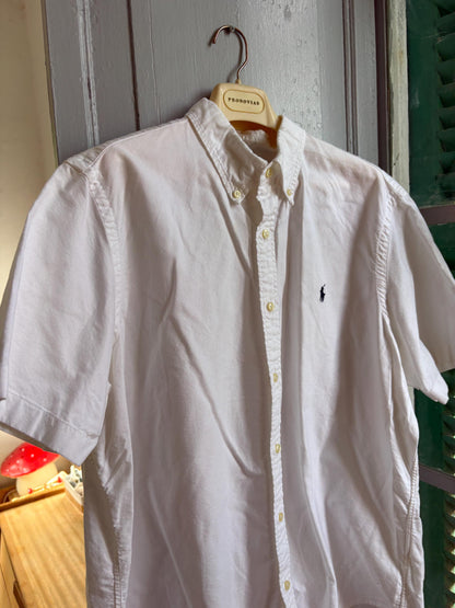 Polo Ralph Lauren Classic Fit Oxford Shirt, White Button Down Short Sleeve, Men's XL, Thick Cotton, Preppy Essential