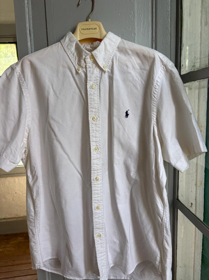 Polo Ralph Lauren Classic Fit Oxford Shirt, White Button Down Short Sleeve, Men's XL, Thick Cotton, Preppy Essential
