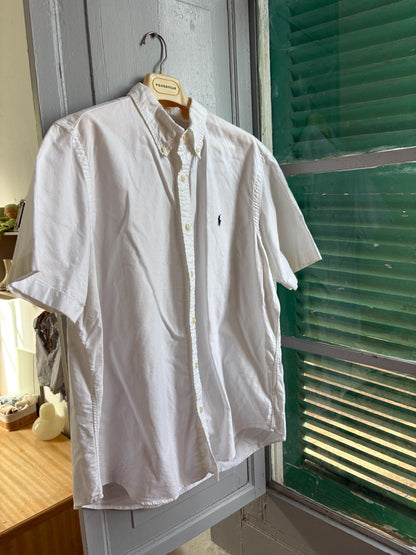 Polo Ralph Lauren Classic Fit Oxford Shirt, White Button Down Short Sleeve, Men's XL, Thick Cotton, Preppy Essential