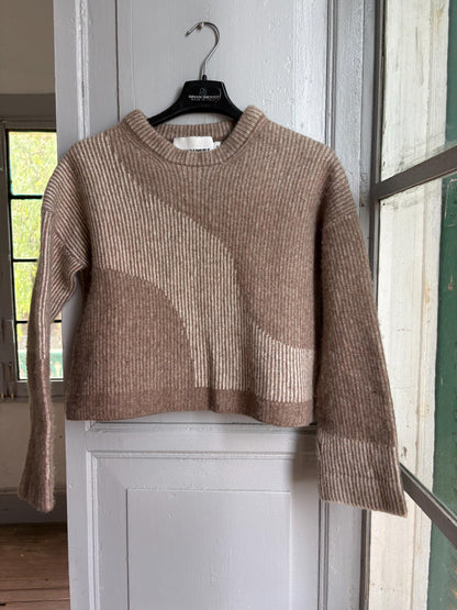 Armedangels Cropped Wool Blend Sweater, Neutral Colour Block Knit Jumper, Minimalist Women's XS - S