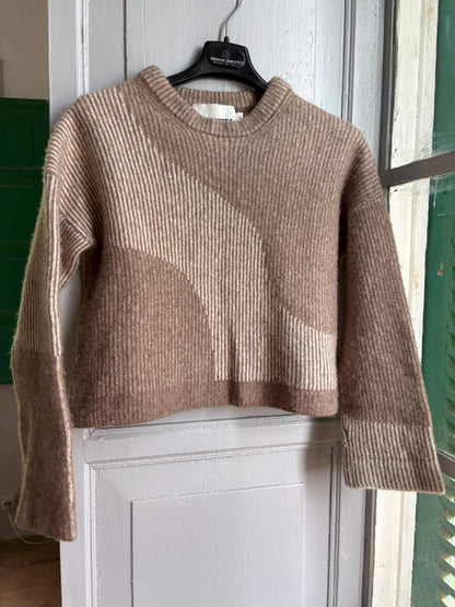 Armedangels Cropped Wool Blend Sweater, Neutral Colour Block Knit Jumper, Minimalist Women's XS - S
