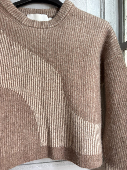 Armedangels Cropped Wool Blend Sweater, Neutral Colour Block Knit Jumper, Minimalist Women's XS - S