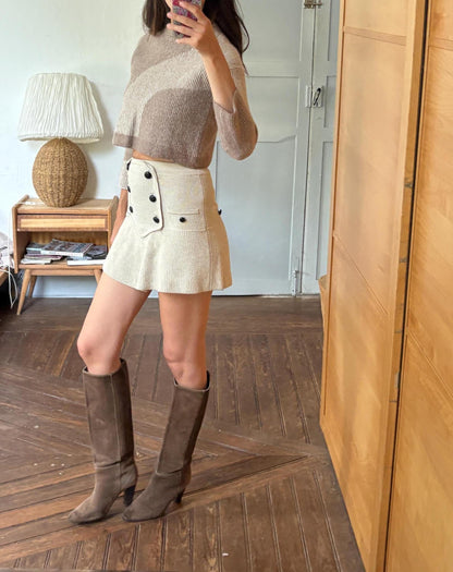 Armedangels Cropped Wool Blend Sweater, Neutral Colour Block Knit Jumper, Minimalist Women's XS - S