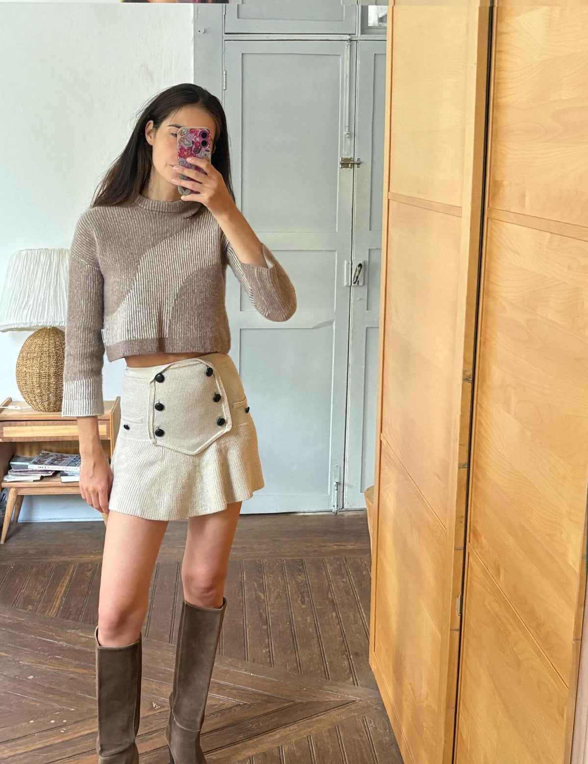 Armedangels Cropped Wool Blend Sweater, Neutral Colour Block Knit Jumper, Minimalist Women's XS - S