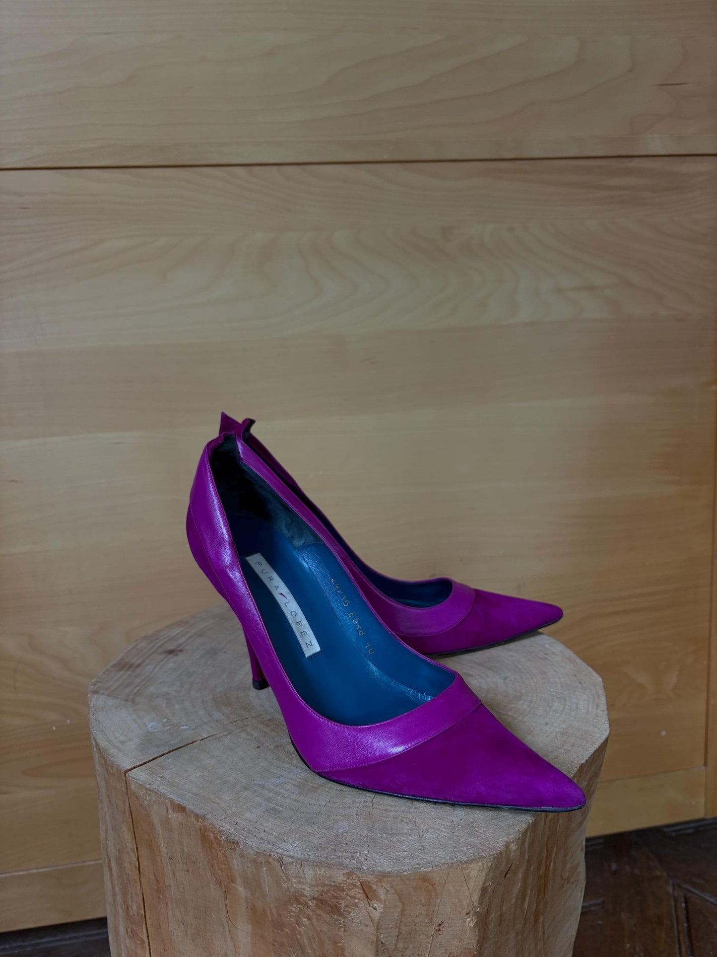 Luxury  Pura López Pink Suede Leather Heels EU 40, Designer Pumps Made in Spain, Fuchsia Stiletto Shoes