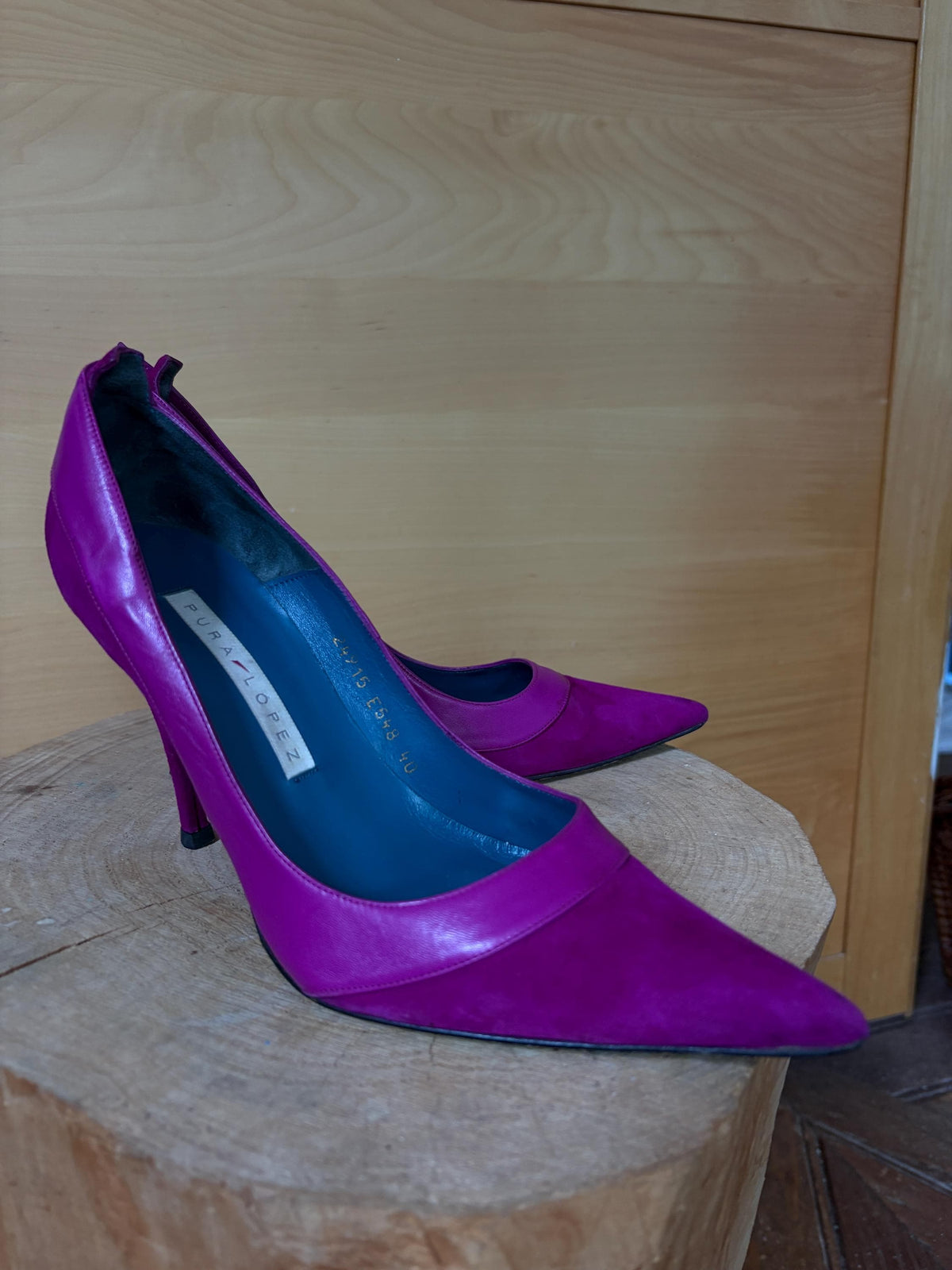 Luxury  Pura López Pink Suede Leather Heels EU 40, Designer Pumps Made in Spain, Fuchsia Stiletto Shoes