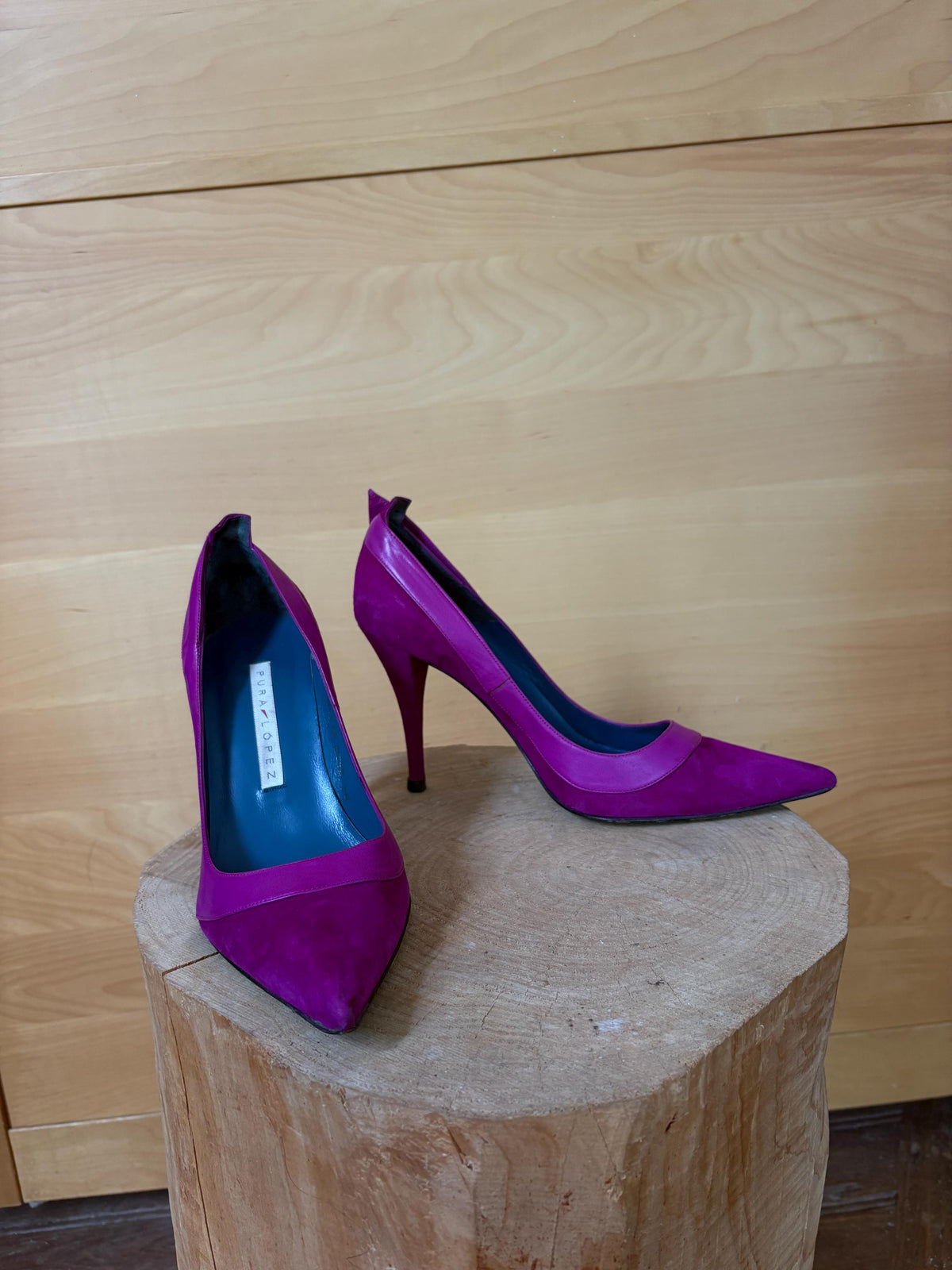 Luxury  Pura López Pink Suede Leather Heels EU 40, Designer Pumps Made in Spain, Fuchsia Stiletto Shoes