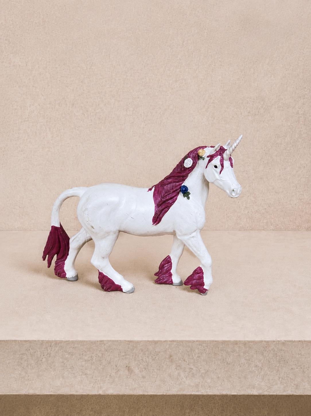 Pink Unicorn Figurine with Floral Details