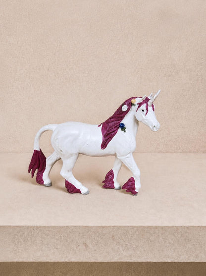 Pink Unicorn Figurine with Floral Details
