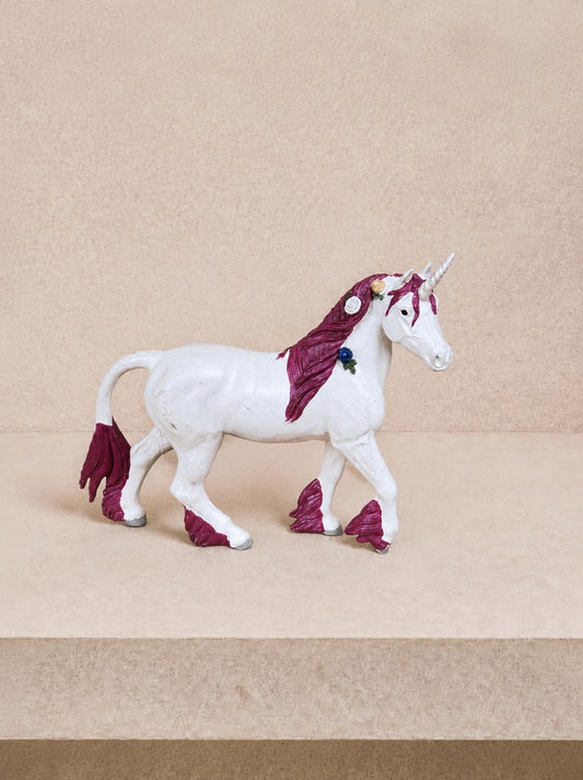Pink Unicorn Figurine with Floral Details