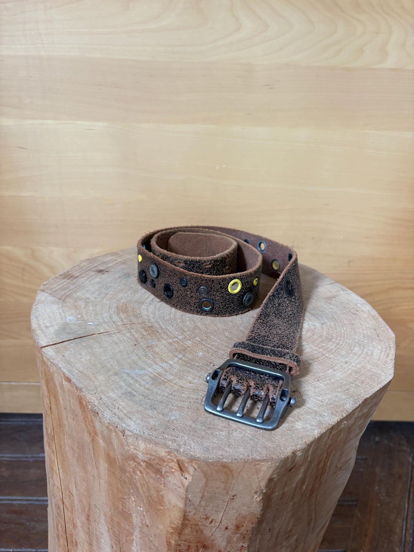 Rip Curl Genuine Leather Belt Brown, Distressed Studded Belt, Surf Style Vintage Leather Belt, Unisex Festival Boho 106 cm