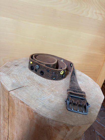 Rip Curl Genuine Leather Belt Brown, Distressed Studded Belt, Surf Style Vintage Leather Belt, Unisex Festival Boho 106 cm