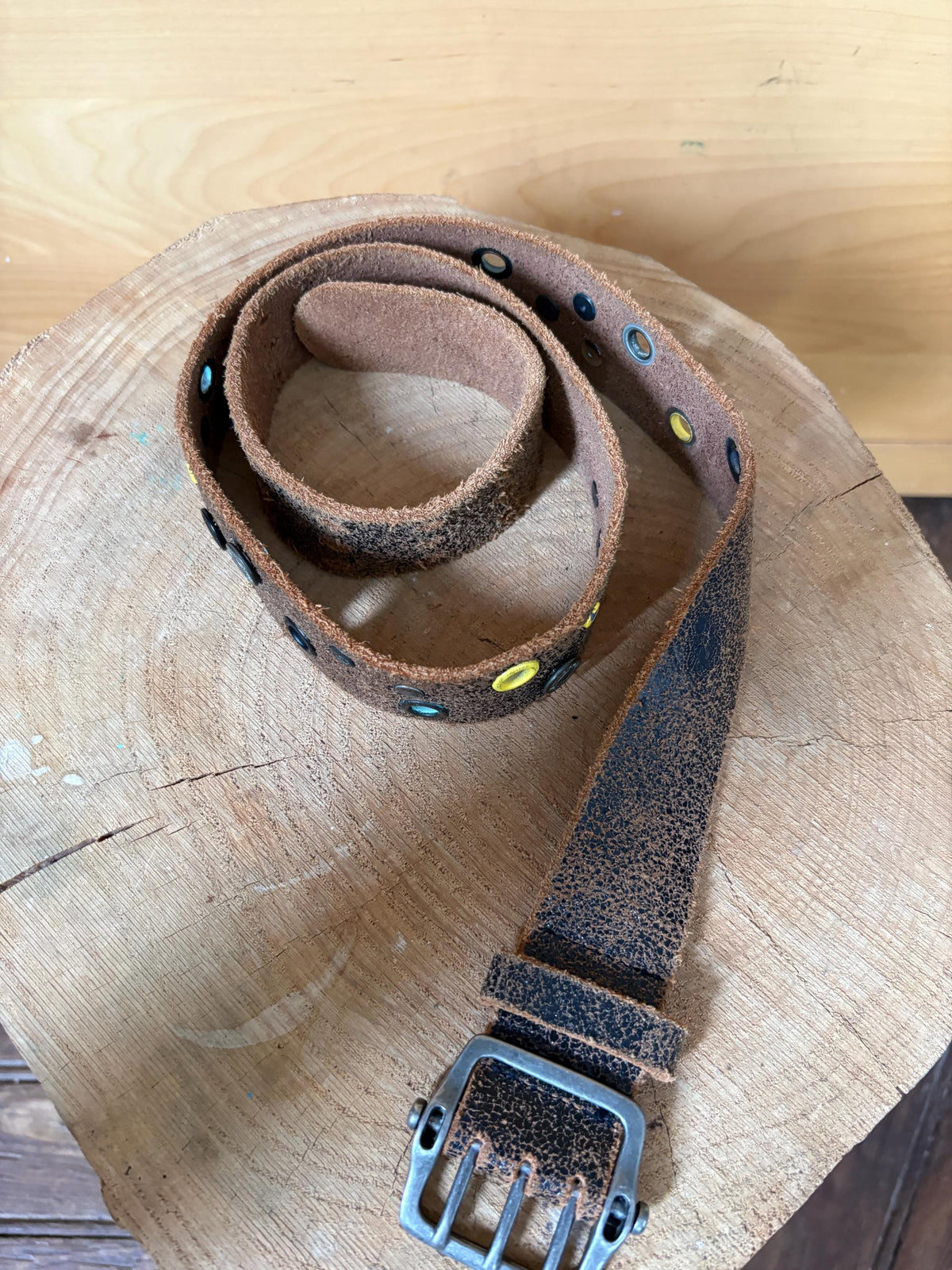 Rip Curl Genuine Leather Belt Brown, Distressed Studded Belt, Surf Style Vintage Leather Belt, Unisex Festival Boho 106 cm