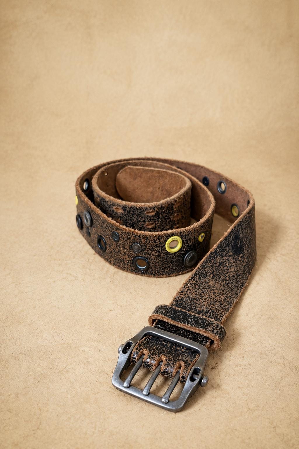 Rip Curl Genuine Leather Belt Brown, Distressed Studded Belt, Surf Style Vintage Leather Belt, Unisex Festival Boho 106 cm