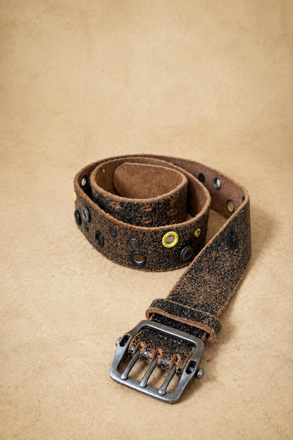 Rip Curl Genuine Leather Belt Brown, Distressed Studded Belt, Surf Style Vintage Leather Belt, Unisex Festival Boho 106 cm