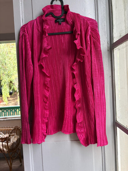 KRISS Sweden Fuchsia Ruffle Blouse, Barbiecore Pink Pleated Top, Y2K Statement Shirt, Women’s M/L