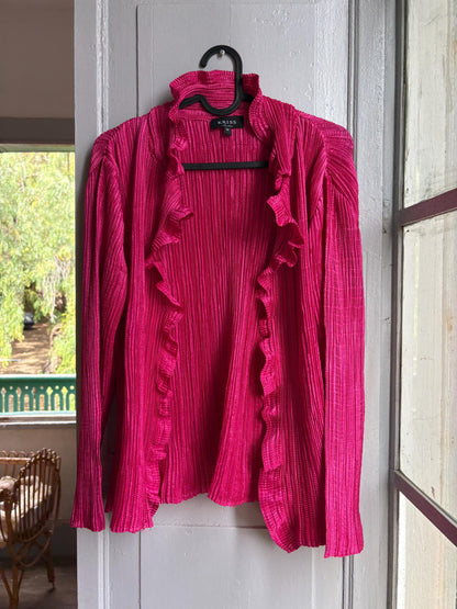 KRISS Sweden Fuchsia Ruffle Blouse, Barbiecore Pink Pleated Top, Y2K Statement Shirt, Women’s M/L