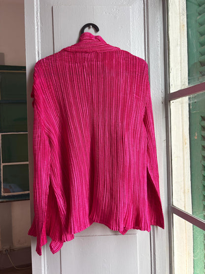 KRISS Sweden Fuchsia Ruffle Blouse, Barbiecore Pink Pleated Top, Y2K Statement Shirt, Women’s M/L