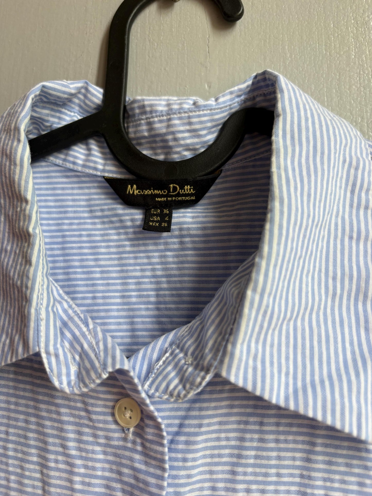Massimo Dutti Blue Striped Cotton Shirt, Women’s EU 36 Small, Smart Casual Button-Up Blouse