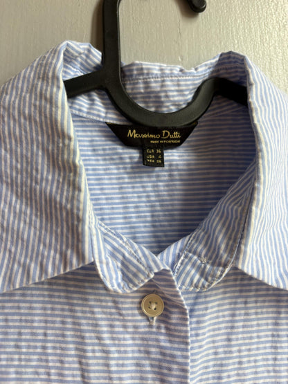 Massimo Dutti Blue Striped Cotton Shirt, Women’s EU 36 Small, Smart Casual Button-Up Blouse