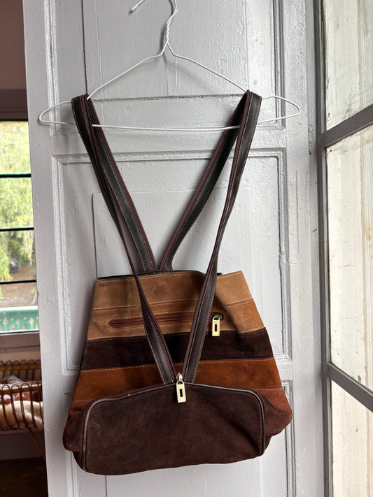 Pedro Rogado Genuine Leather Suede Backpack, Convertible Crossbody Sling Bag, Brown 90s Style Bag