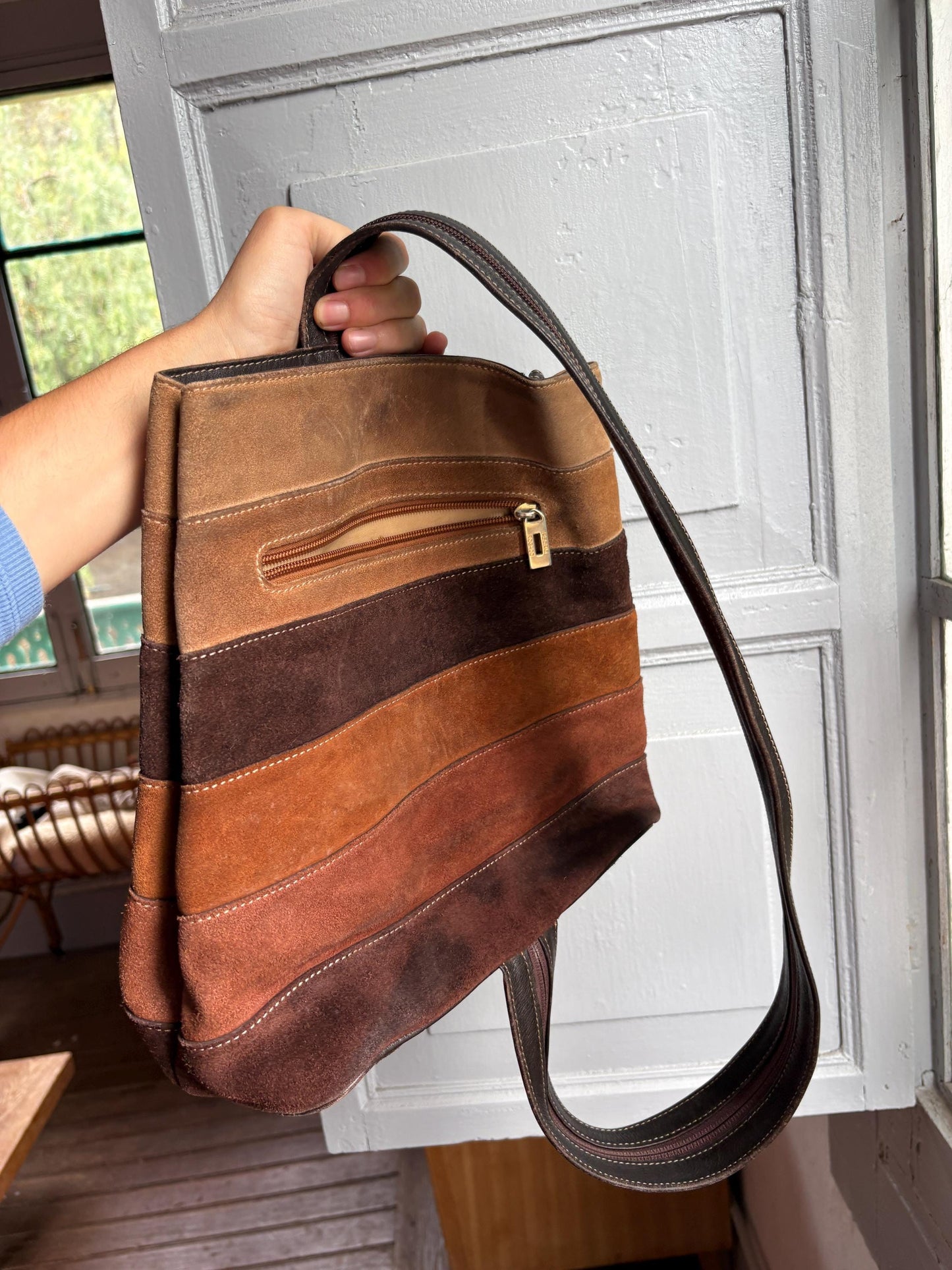 Pedro Rogado Genuine Leather Suede Backpack, Convertible Crossbody Sling Bag, Brown 90s Style Bag