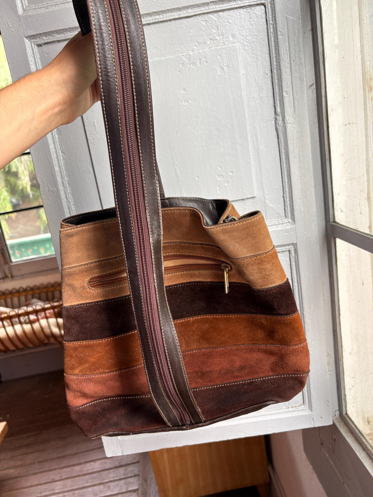 Pedro Rogado Genuine Leather Suede Backpack, Convertible Crossbody Sling Bag, Brown 90s Style Bag