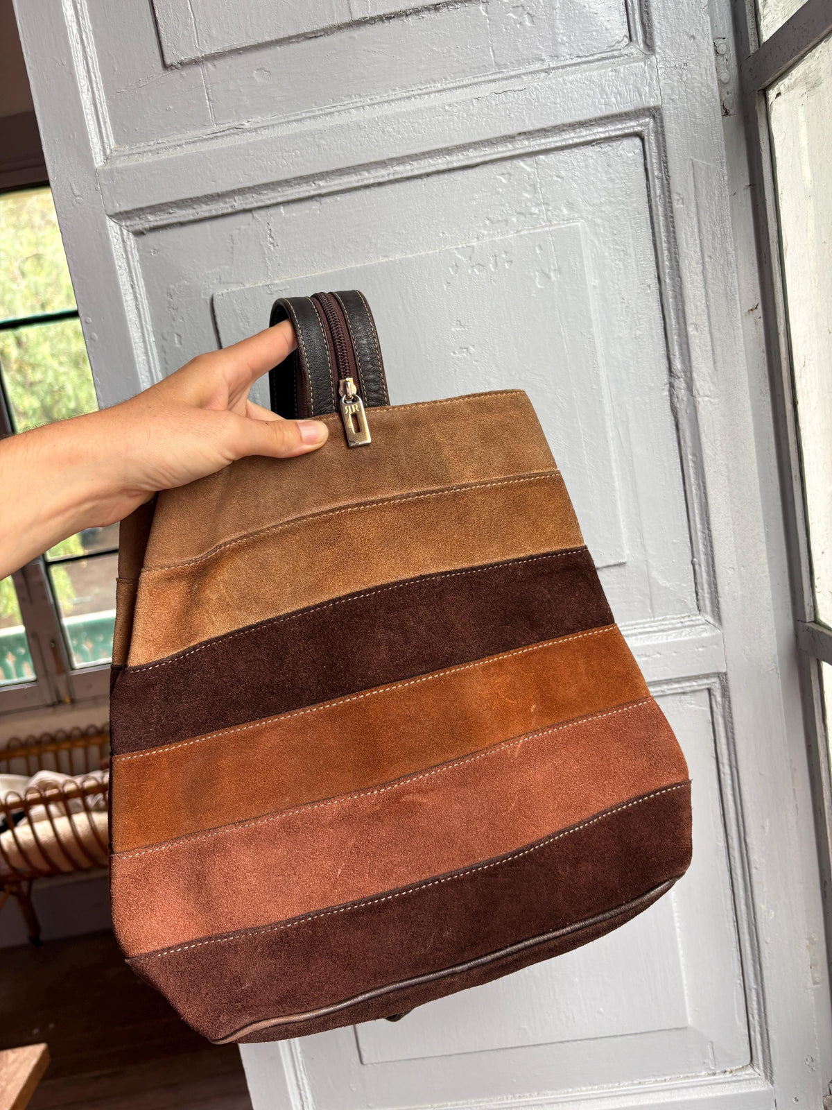 Pedro Rogado Genuine Leather Suede Backpack, Convertible Crossbody Sling Bag, Brown 90s Style Bag