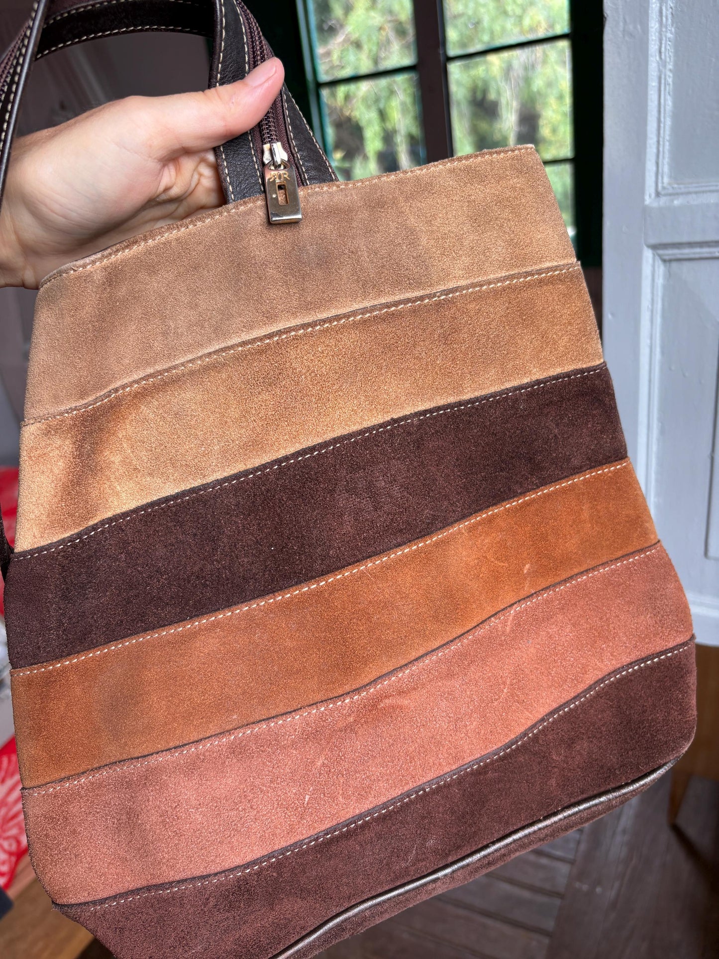 Pedro Rogado Genuine Leather Suede Backpack, Convertible Crossbody Sling Bag, Brown 90s Style Bag