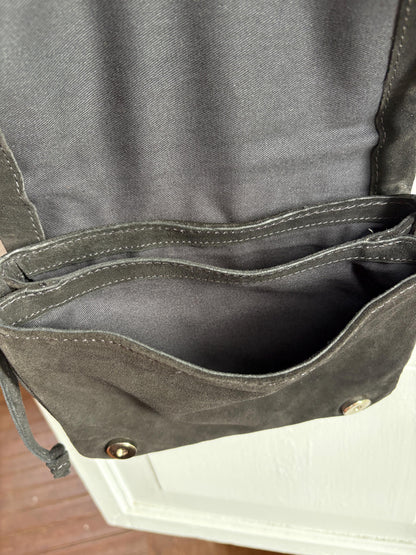 Black Suede Patchwork Crossbody Bag, Genuine Leather Shoulder Purse, Minimalist 90s Boho Everyday Bag